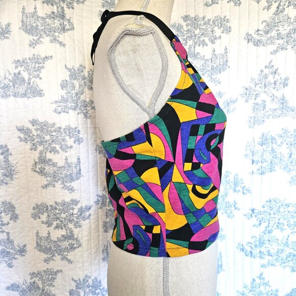 Size Medium Retro Halter Top Vintage Fabric Jewel Tone NEW - Picture 5 of 6